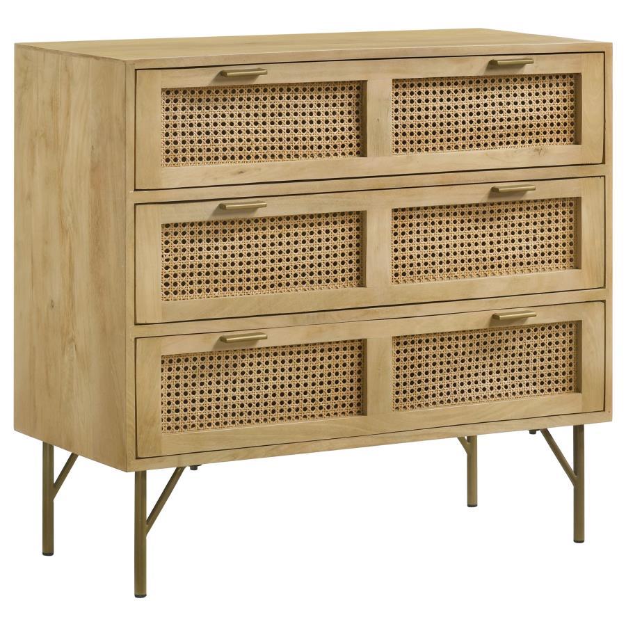 Zamora - 3-Drawer Accent Cabinet - Natural And Antique Brass