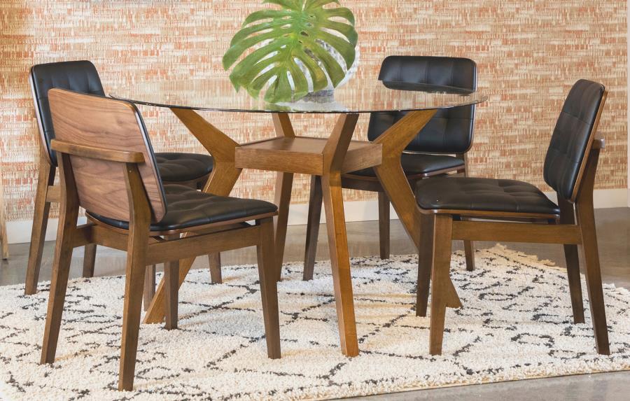 Paxton - Round Glass Top 5 Piece Dining Set - Nutmeg