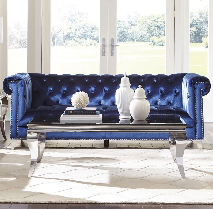 Bleker - Tufted Tuxedo Arm Sofa - Blue