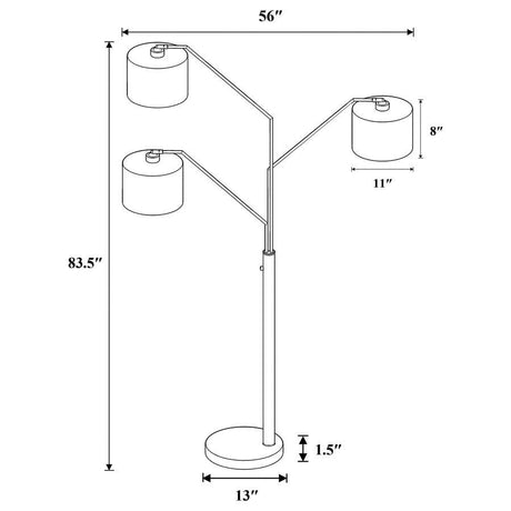 Jirou - Trio Drum Shade Floor Lamp - Stain Nickel