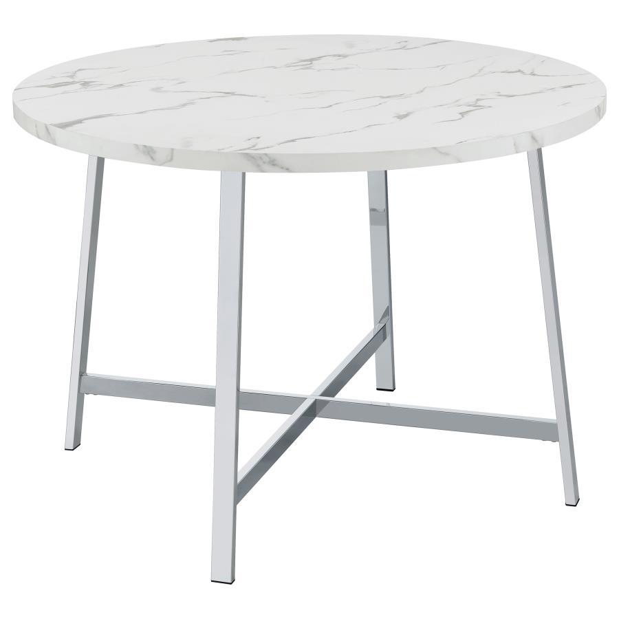 Alcott - Round Faux Carrara Marble Top Dining Table - Chrome