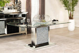 Marilyn - Pedestal Rectangle Glass Top Dining Table - Mirror