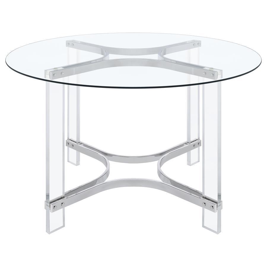 Adino - Round Glass Top Acrylic Dining Table - Chrome