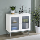 Nieta - 2-tier Accent Cabinet With Glass Shelf - White High Gloss And Chrome