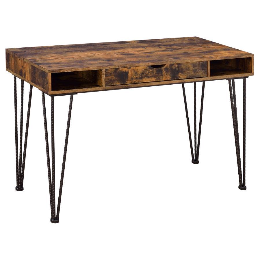 Olvera - 1-Drawer Writing Desk - Antique Nutmeg And Dark Bronze