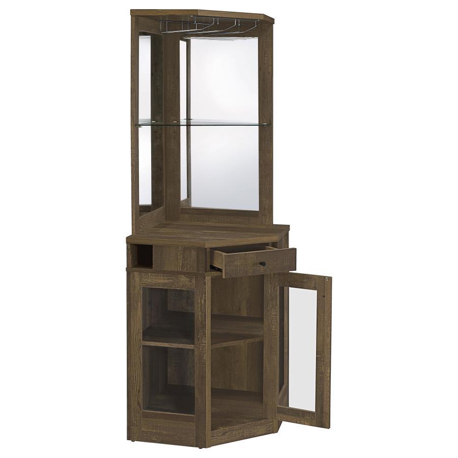 Alviso - Corner Bar Cabinet With Stemware Rack - Rustic Oak