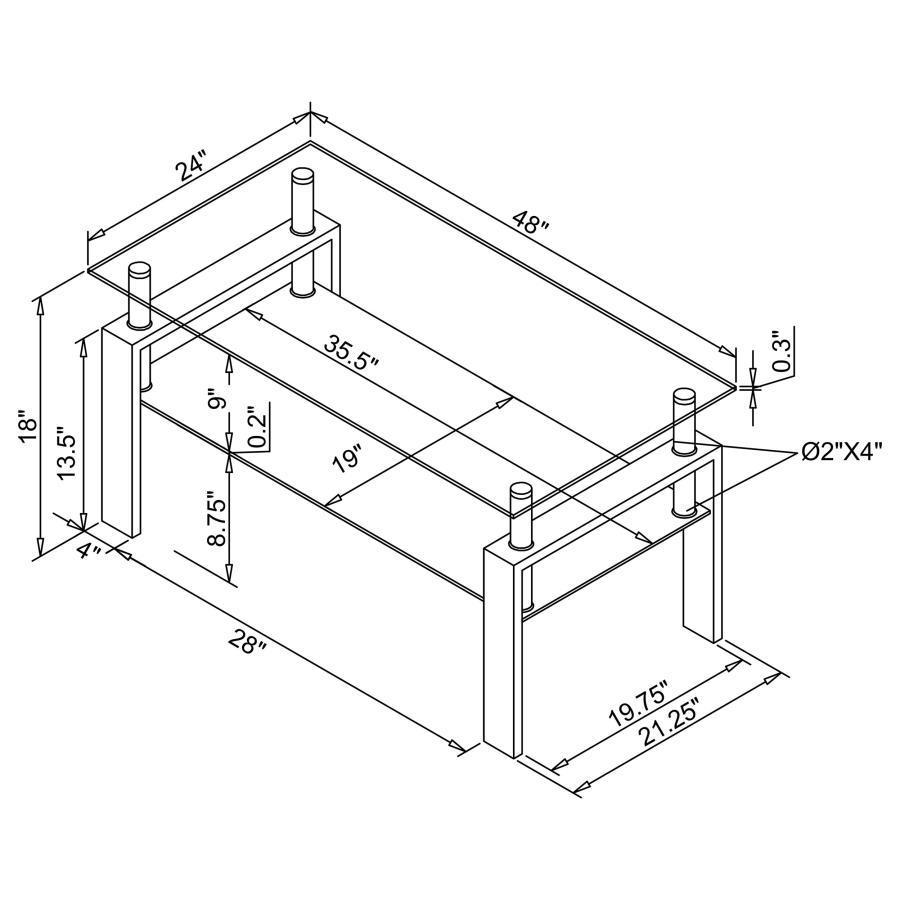 Dyer - Tempered Glass Coffee Table With Shelf - Black