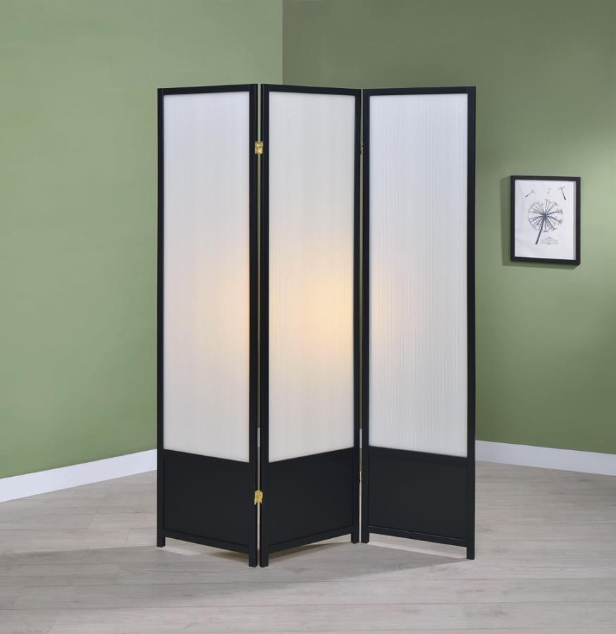 Calix - 3-Panel Folding Floor Screen - Translucent And Black