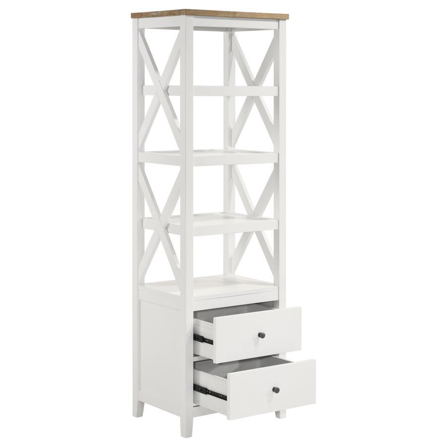 Angela - 4-Shelf Wooden Media Tower With Drawers - Brown And White