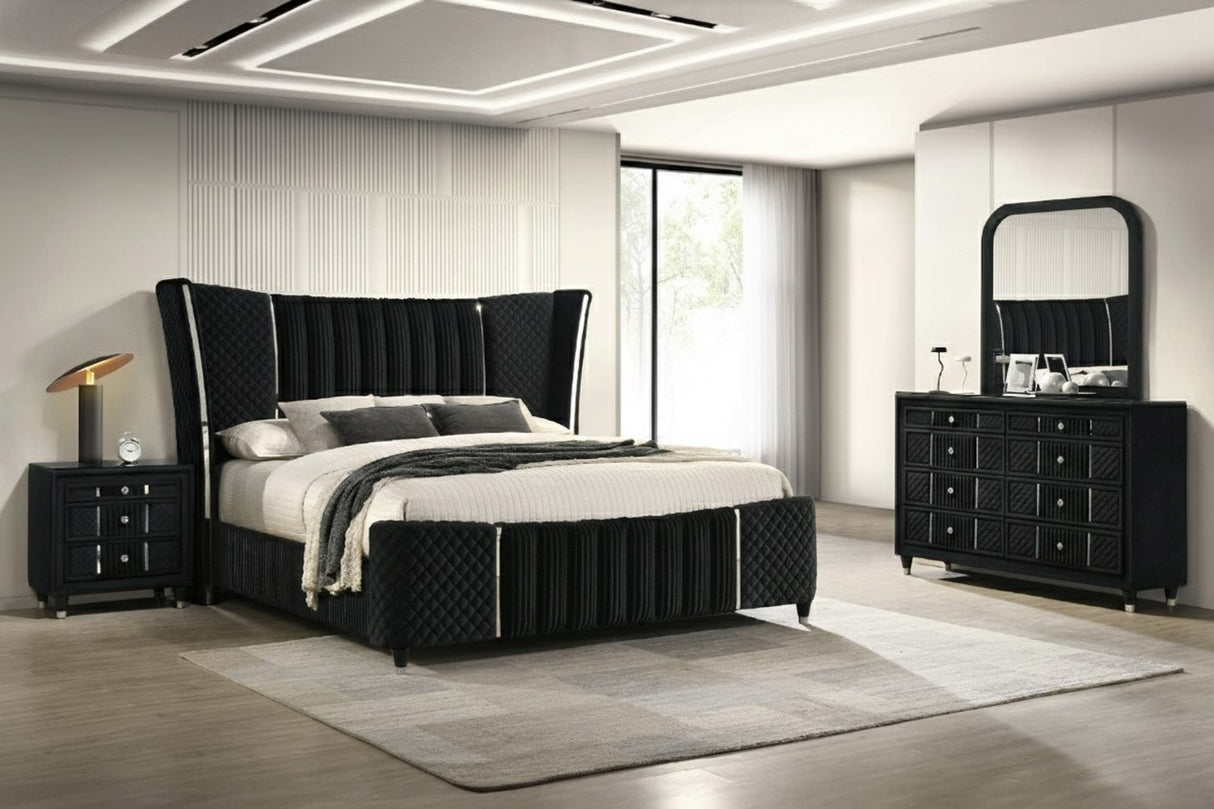 Armany Black Velvet Bedroom Set | Tampa, Orlando & Fort Myers | Modern 4-Piece Set