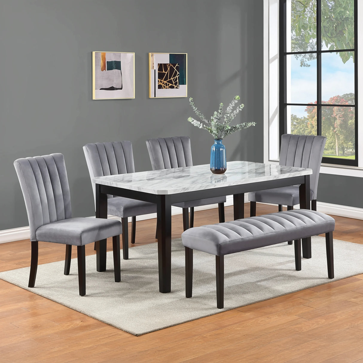 Pascal 6-Piece Marble Top Dining Set - Furniture Store